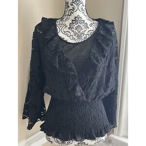 VTG Y2K Women Lace Regency Top M Ruffle Witchy Sleeve Whimsigoth Fairy Grunge